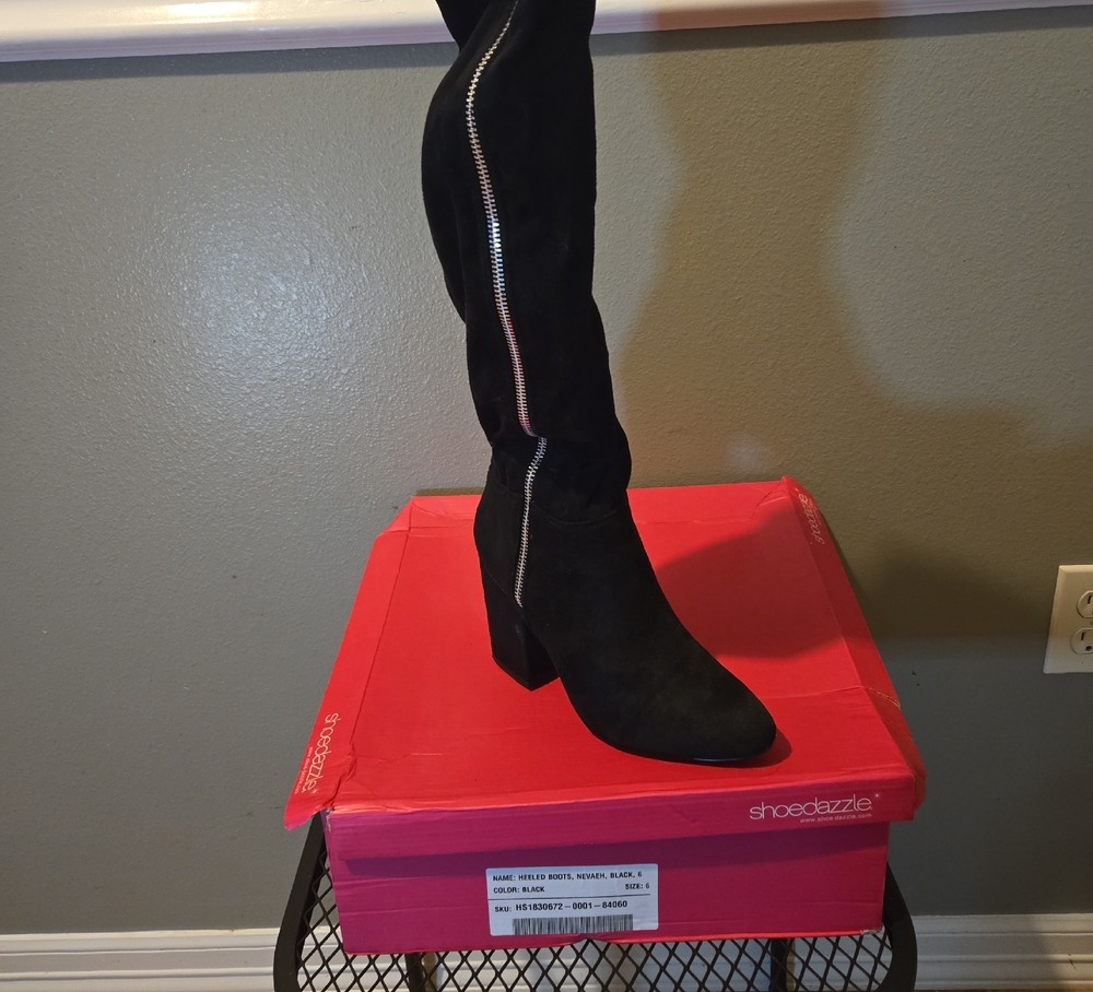 Shoe Dazzle Black Over the Knee Boots with Zipper